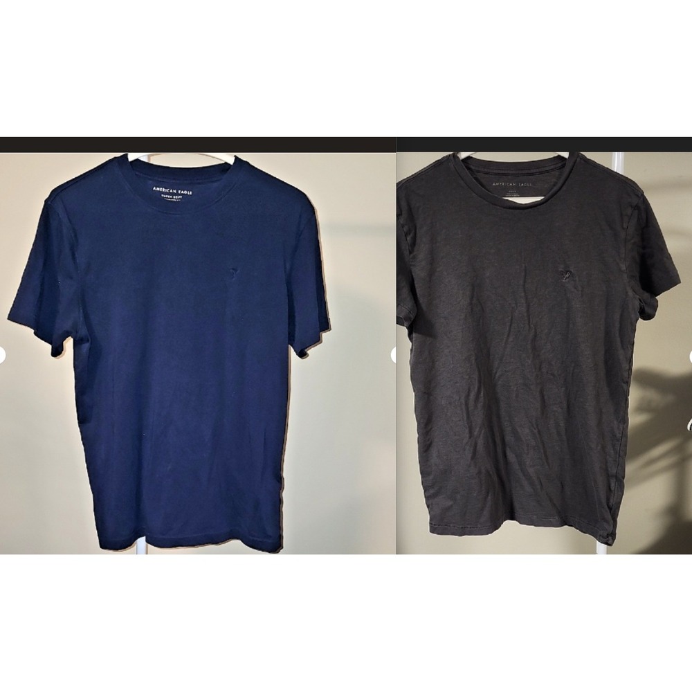 2 American Eagle Men's T-Shirts Size S Navy Charcoal Cotton Crew Neck Casual Tee